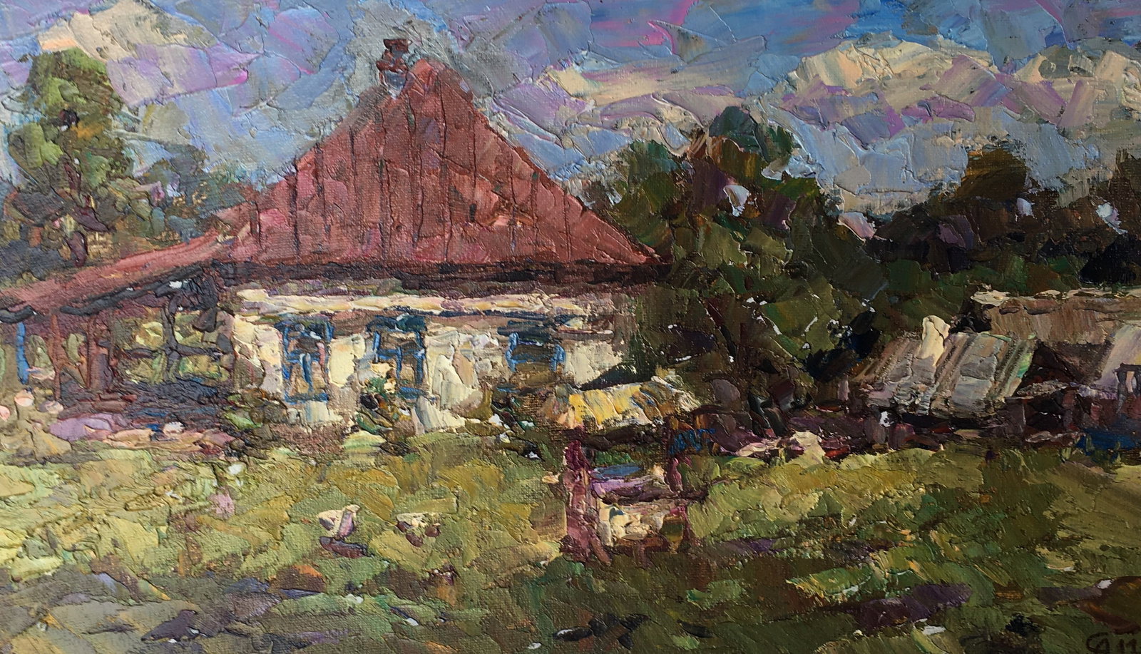 Oil painting rural street Sergey Ivanovich: Title: Oil painting rural street Sergey Ivanovich Description: 108ALAA Painter: Sergey Ivanovich Animov Size: 26x45 cm/10.2x17.7 inches Components: cardboard, oil Original painting from our collection