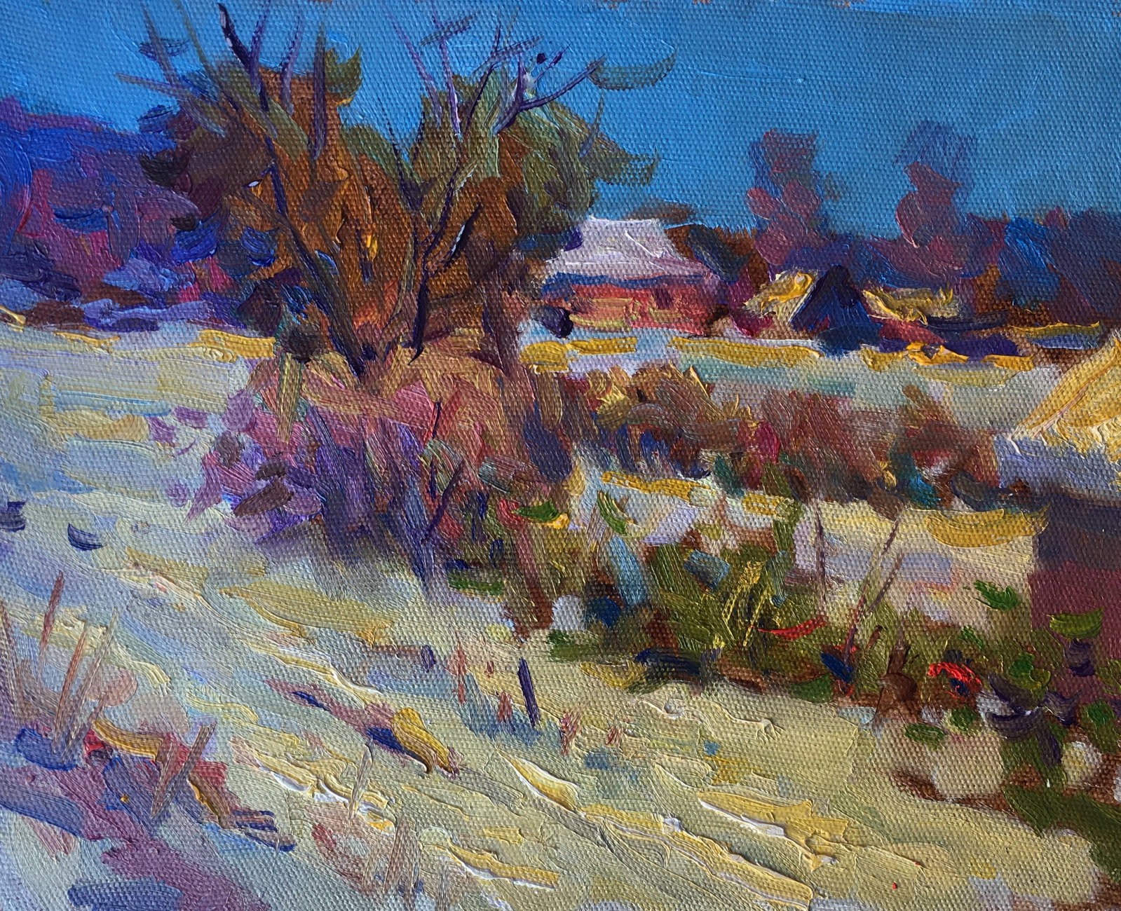 Oil painting Deep winter Sergey Ivanovich: Title: Oil painting Deep winter Sergey Ivanovich Description: 114ALAA Painter: Sergey Ivanovich Animov Size: 30x23 cm/11,8x9 inches Components: cardboard, oil Original painting from our collection