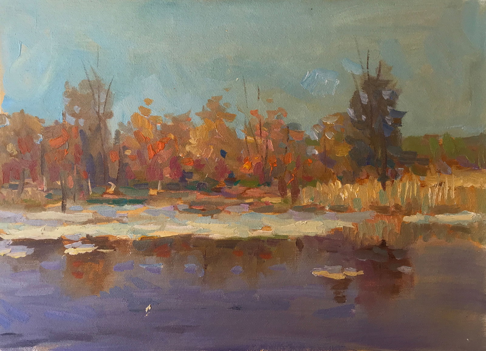 Oil painting The Coming Home Trees Sergey Ivanovich: Title: Oil painting The Coming Home Trees Sergey Ivanovich Description: 208ALAA Painter: Sergey Ivanovich Animov Size: 26x42 cm/10.23x14.17 inches Components: canvas, oil Original painting from our