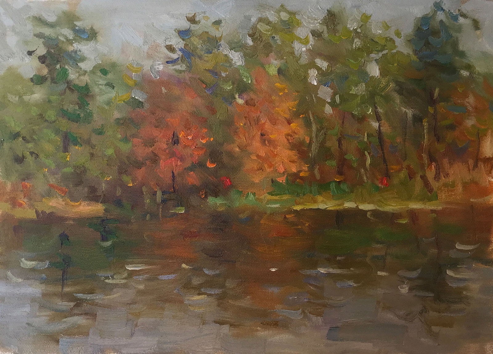 Oil painting water reflection Sergey Ivanovich: Title: Oil painting water reflection Sergey Ivanovich Description: 210ALAA Painter: Sergey Ivanovich Animov Size: 27x37 cm/10.62x14.56 inches Components: canvas, oil Original painting from our collect