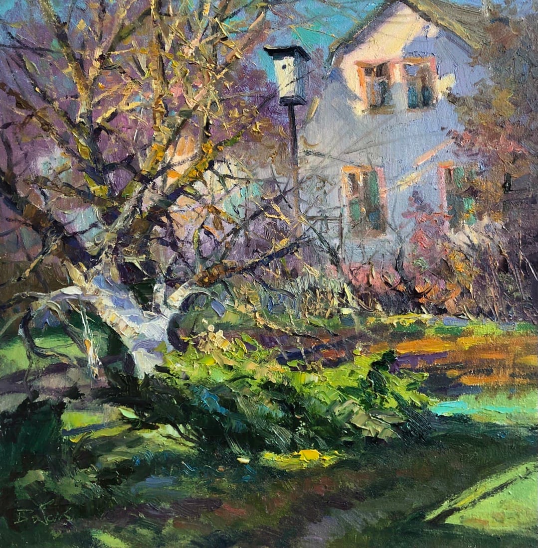 Oil painting At the dacha Vyacheslav Petrovich Babac: Title: Oil painting At the dacha Vyacheslav Petrovich Babac Description: 100BA Painter: Vyacheslav Petrovick Babac Size: 43x41 cm/17x16.1 inches Components: oil, canvas Original painting from our coll