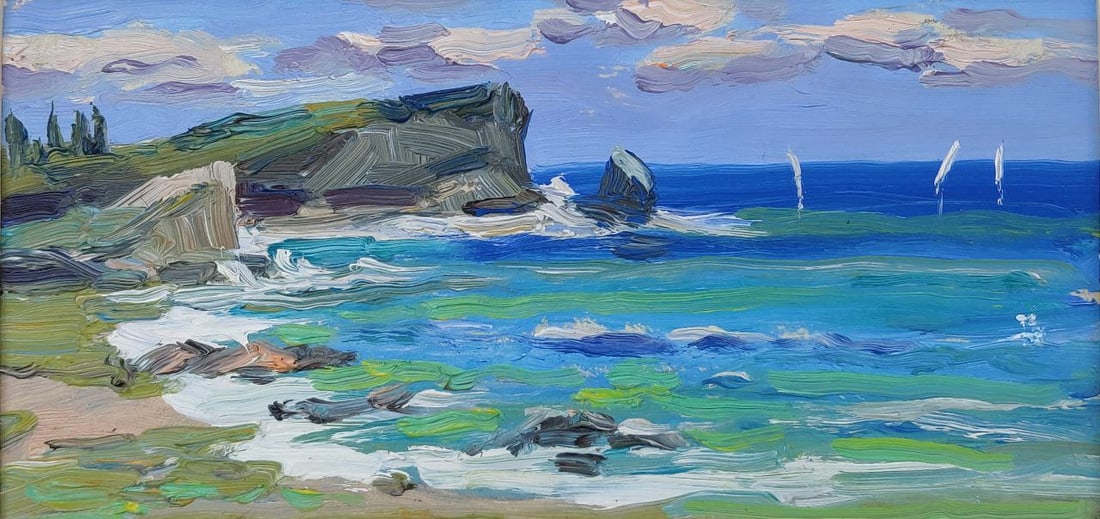 Oil painting Seascape Vyacheslav Petrovich Babac: Title: Oil painting Seascape Vyacheslav Petrovich Babac Description: 111BA Painter: Vyacheslav Petrovick Babac Size: 9.8x19.5 cm/3.9x7.68inches Components: oil, cardboard Original painting from our