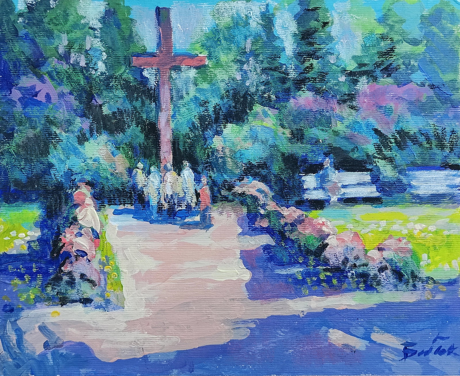 Oil painting Near the Cross. Ivano Frankivsk Vyacheslav Petrovich Babac: Title: Oil painting Near the Cross. Ivano Frankivsk Vyacheslav Petrovich Babac Description: 155BA Painter: Vyacheslav Petrovick Babac Size: 22x28 cm/8.66x11.02 inches Components: oil, cardboard