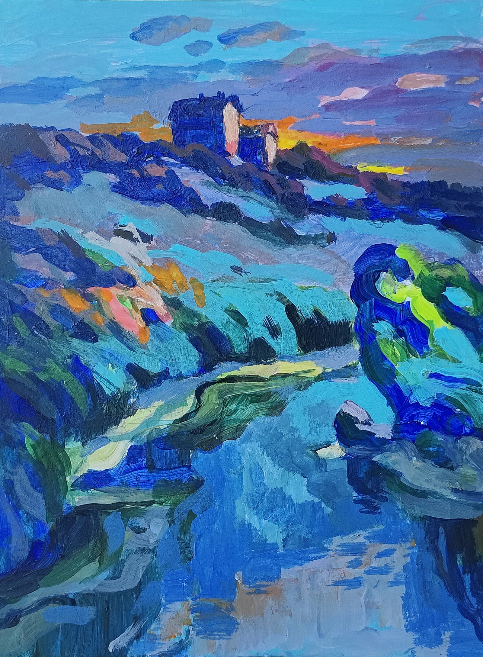 Oil painting Evening Vyacheslav Petrovich Babac: Title: Oil painting Evening Vyacheslav Petrovich Babac Description: 163BA Painter: Vyacheslav Petrovick Babac Size: 28x22 cm/11.02x8.66 inches Components: oil, cardboard Original painting from our