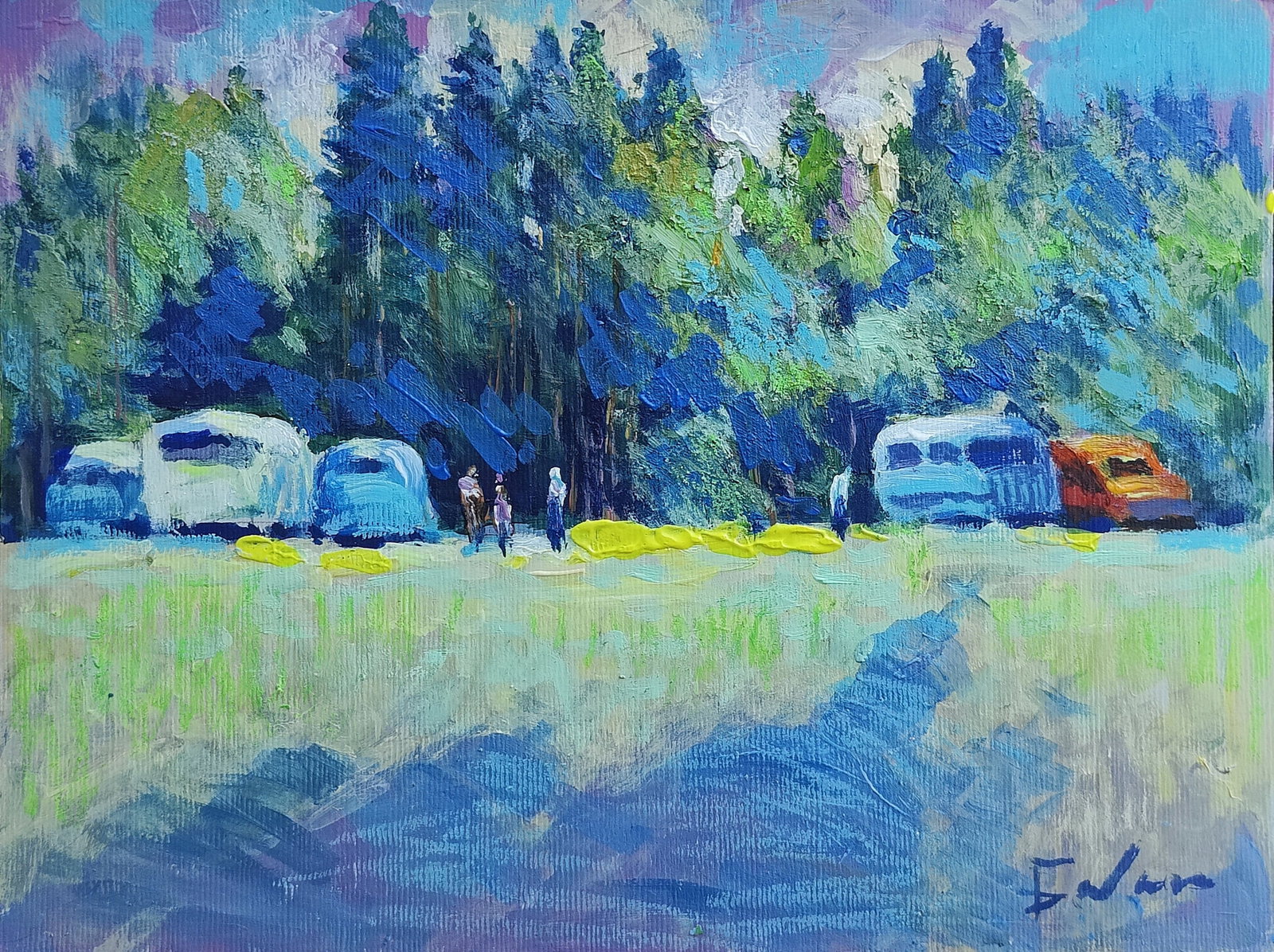 Oil painting camp landscape Vyacheslav Petrovich Babac: Title: Oil painting camp landscape Vyacheslav Petrovich Babac Description: 166BA Painter: Vyacheslav Petrovick Babac Size: 22x28 cm/8.66x11.02 inches Components: oil, cardboard Original painting from