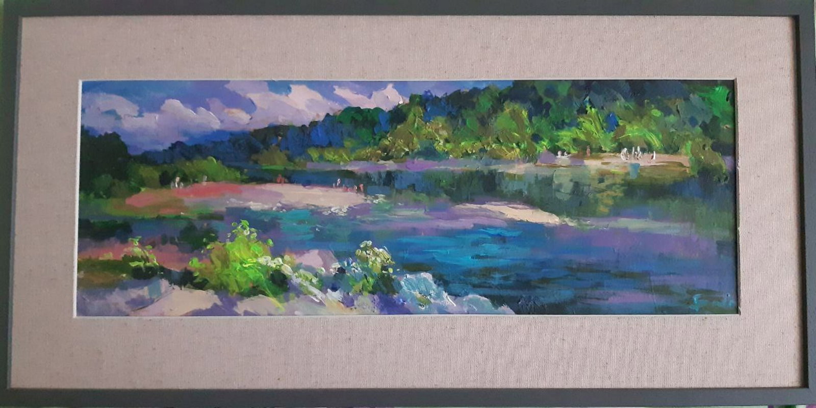 Acrylic painting Bystrytsia River Vyacheslav Petrovich Babac: Title: Acrylic painting Bystrytsia River Vyacheslav Petrovich Babac Description: 184BA Painter: Vyacheslav Petrovick Babac Size: 18x49 cm/7,08x19,29 inches Component: Acrylic, cardboard Original