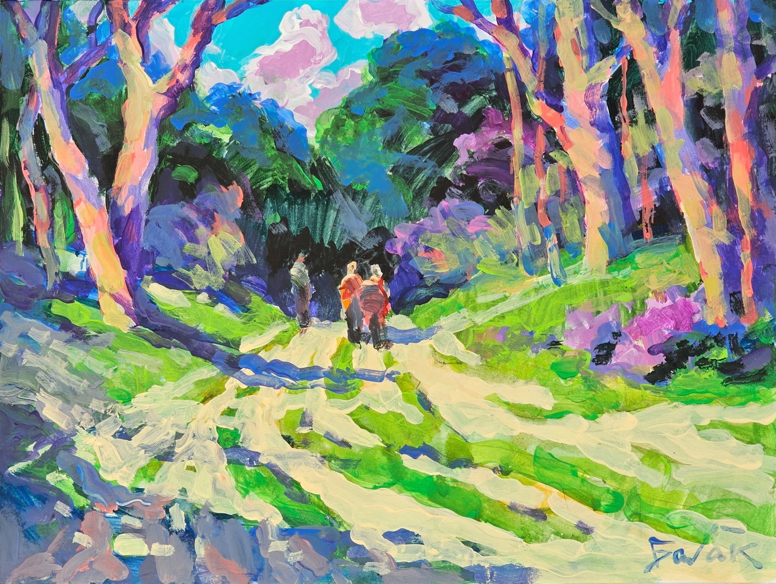 Oil painting A walk in the forest Vyacheslav Petrovich Babac: Title: Oil painting A walk in the forest Vyacheslav Petrovich Babac Description: 195BA Painter: Vyacheslav Petrovick Babac Size: 21x28 cm/ 8.26x11.02 inches Component: oil, cardboard Original