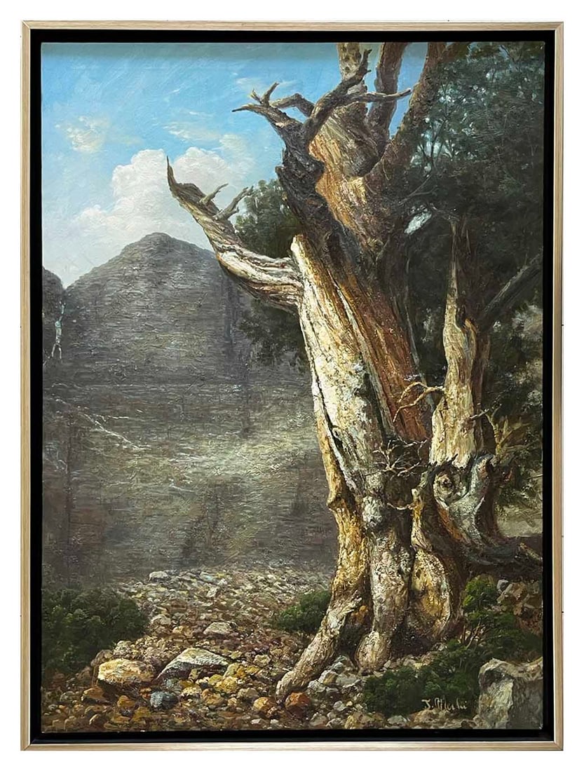 Joseph Merhi Bristlecone-Pine Original Oil Painting on Canvas 1999 Framed: Title: Bristlecone-pine Artist: Joseph Merhi Country: USA Medium: Oil painting on Canvas Marks: Created and signed in 1999 Canvas Size: 40 x 30 inch Condition: Excellent Certificate Of Authentic