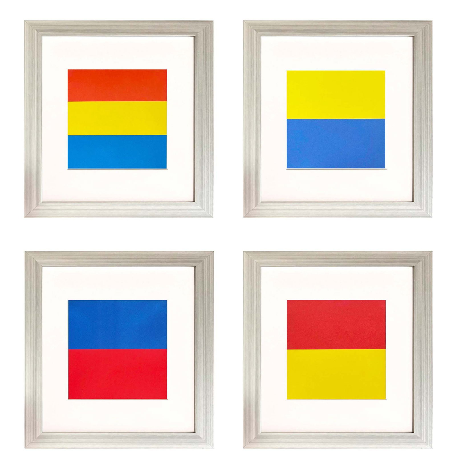 Ellsworth Kelly 1999 Set of four colored linogravures framed: Artist: Ellsworth Kelly Title: Set of four No. 1, 3, 4 and 5 Medium: Linogravure Marks: Not signed, not numbered Printed: 1999 by Heinrich Winterscheidt, D?sseldorf Paper Size: 7.50 x 8 inches Provena