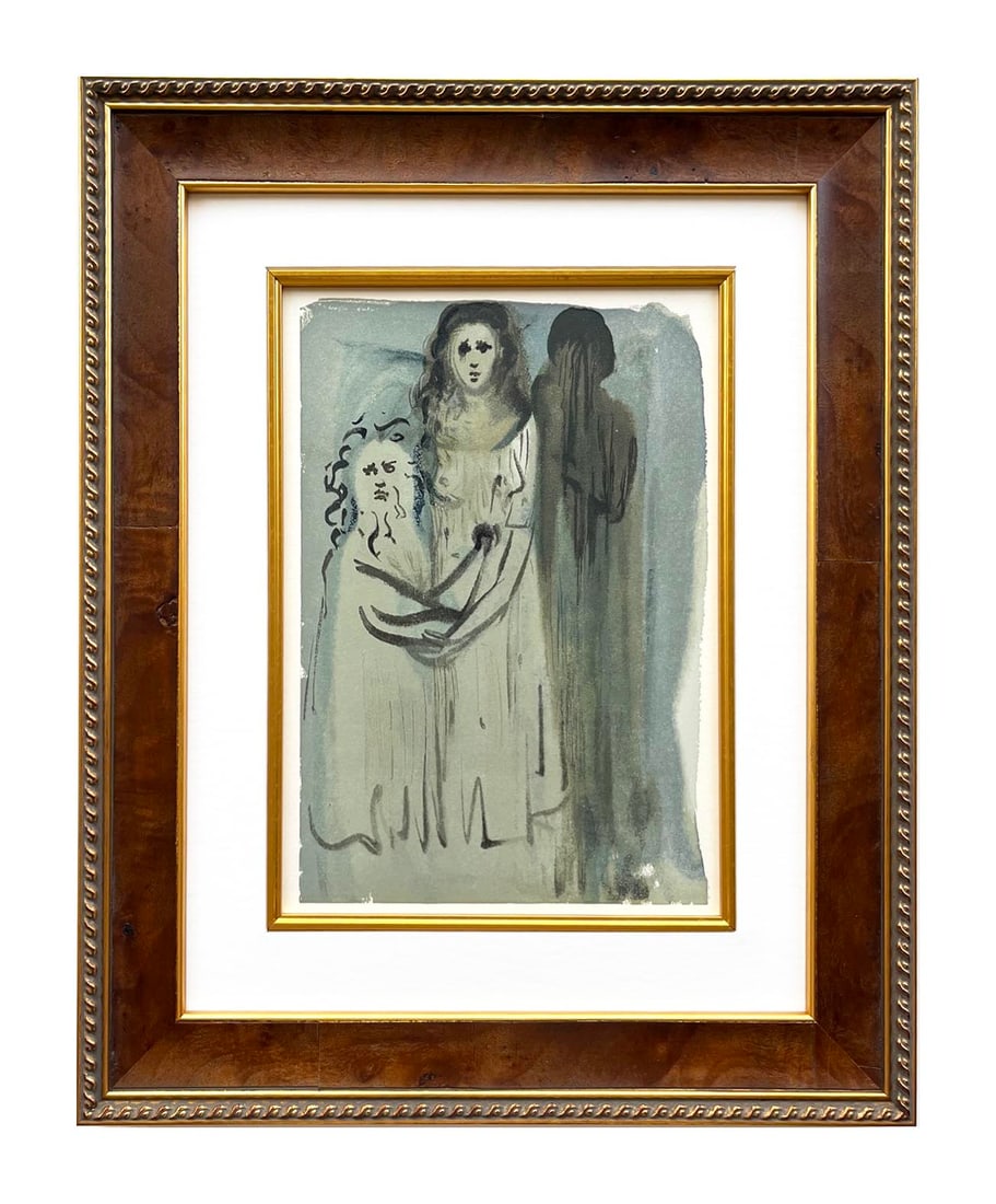 Salvador Dali Purgatory 16 In fumes cloud of the angry framed: Artist: Salvador Dali Country: Spain Title: Purgatory 16 In fumes cloud of the angry Medium: Original Woodcut Marks: Not signed, not numbered paper Size: BFK Rives paper 13.40 x 9.80 inches Printed: 1