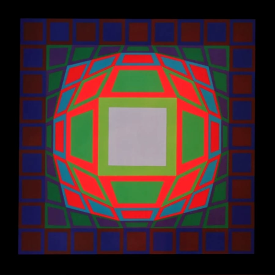 Victor Vasarely Progression 3-8, Optic Art: Artist: Victor Vasarely Country: Hungary / France Title: Progression 3-8 Medium: Colour gelatin print / offset on paper, Marks: Not signed, not numbered Paper size: 16 x 16 inch Published by Edition d