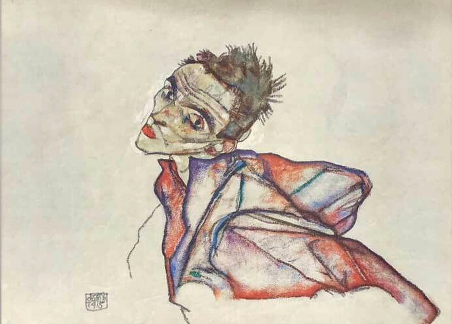 Egon Schiele Lithograph 47 Self portrait 1968*: Artist:Egon Schiele Country:Austria Title:Self portrait Medium:Lithograph - 47 Marks:Signed in plate Printed:1968 by Max Jaffe, Vienna, Austria Paper:Heavy paper 20 x 14 inch Provenance:Egon Schiele
