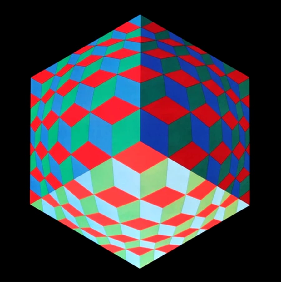 Victor Vasarely Progression 2-6, Optic Art: Artist: Victor Vasarely Country: Hungary / France Title: Progression 2-6 Medium: Color gelatin print / offset on paper, Marks: Not signed, not numbered Paper size: 16 x 16 inch Published: 1972 by Edit