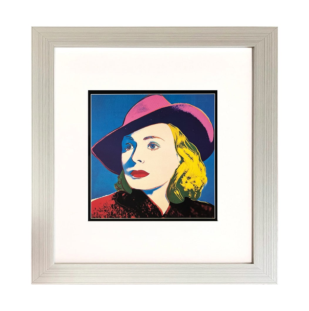 1983 Andy Warhol Pop Art Ingrid Bergman With Hat 1 Framed: Artist: Andy Warhol Country: USA Title: Ingrid Bergman with hat 1 Marks: Not signed or numbered Paper: Thick glossy paper, size 9 x 9 inches Medium: Offset in 1983 in Sweden Provenance: 1st Edition Po