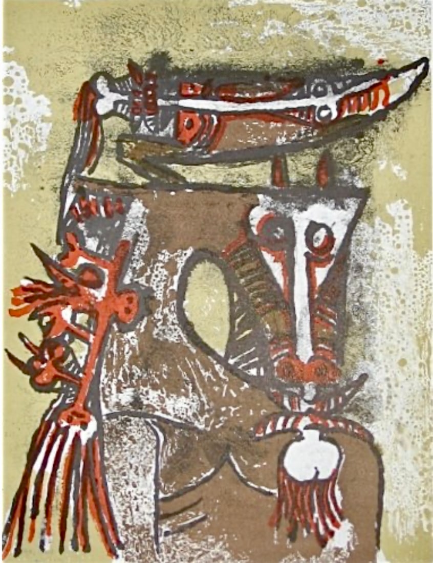 Wifredo Lam Original Lithograph Double Personnage 1979 XXe Siecle: Artist: Wifredo Lam Title: Double personnages Medium: Original Lithograph Marks: Not signed, not numbered Printed: 1979 by I.M.A.G.E in Paris Paper: Vellum 12.50 x 9.50 inch Provenance: XX Siecle
