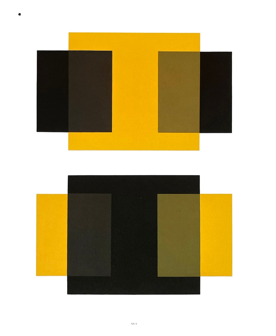 2009 Josef Albers The Interaction of Color Plate XI-1: Artist: Josef Albers Country: Germany-USA Title: Plate XI-1 Paper Size: 13.50 x 10.50 inches on Munken Print Cream Printed: 2009 Graphicom, Italy, specializing in high-quality printing. Marks: Not