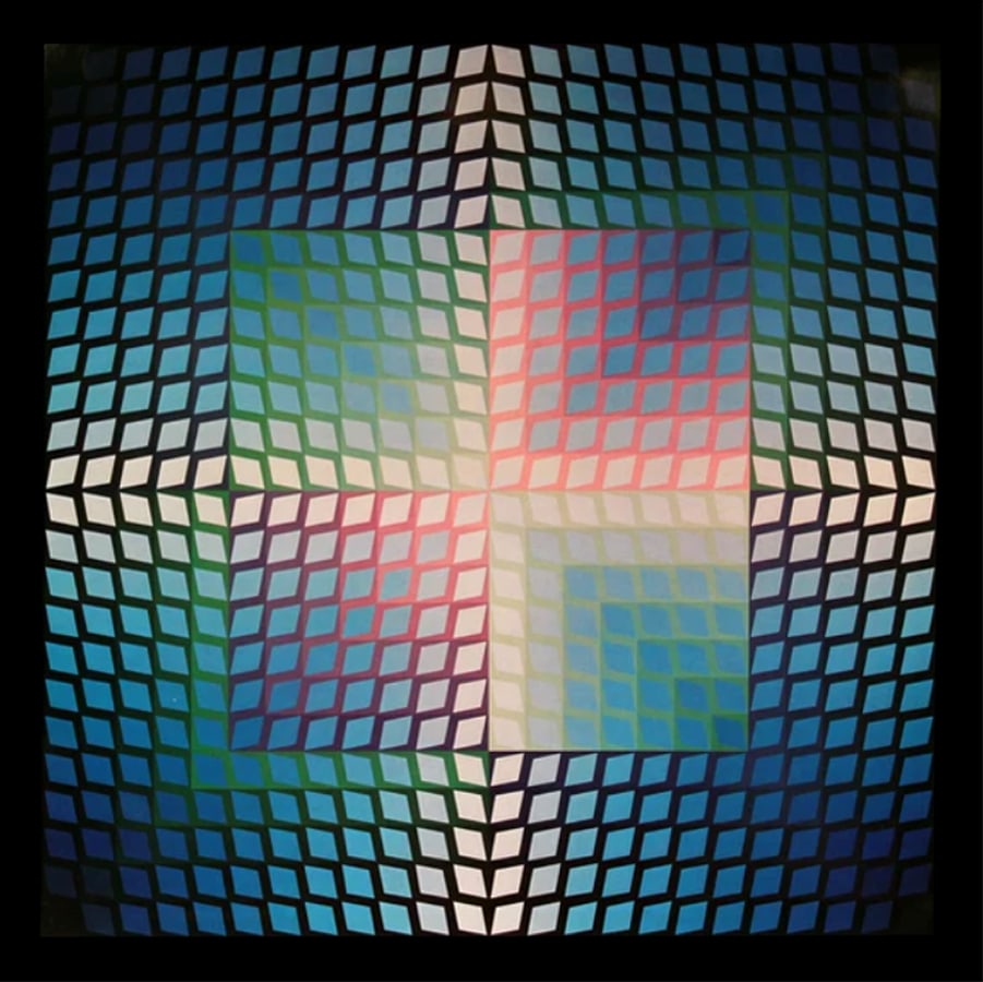 Victor Vasarely Progression 1-5 Optic Art: Artist: Victor Vasarely Country: Hungary / France Title: Progression 1- 5 Medium: Colour gelatin print / offset on paper, Marks: Not signed, not numbered Paper size: 16 x 16 inch Published: 1970 by Ed