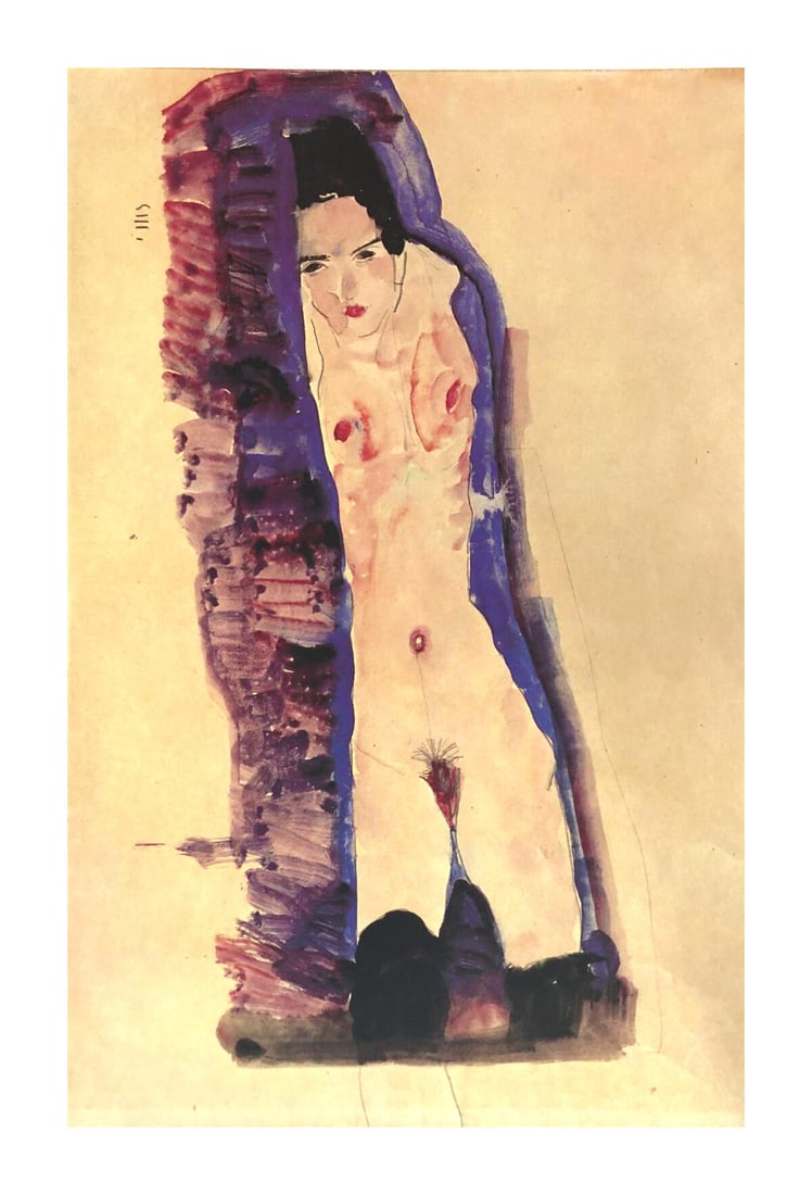 1981 Egon Schiele 8 Erotic Drawings Figure with Black Stocking: Artist: Egon Schiele Country: Austria Title: Reclining Figure with Black Stocking Medium: Offset - 8 Paper: Heavy paper 16 x 12 inch Published: by Edizioni Gabriele Mazzotta Provenance: Egon Schiele E