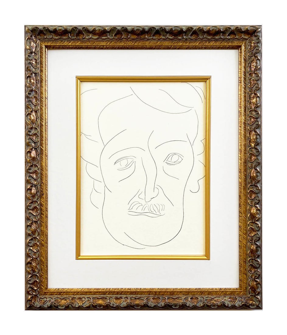 Henri Matisse 133 Portrait of E. Poe framed: Artist: Henri Matisse (after) Country: France Title: Portrait of E. Poe Medium: Facsimile 133 Marks: Not signed, not numbered Paper Size: 11 x 8.50 inches Printed: Circa 1970s in Italy Provenance:
