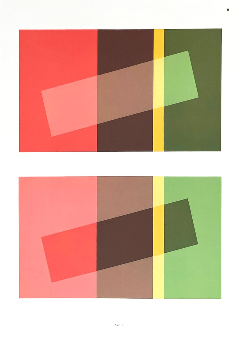 2009 Josef Albers The Interaction of Color Plate XVII-1: Artist: Josef Albers Country: Germany ? USA Title: Plate XVII-1 Paper Size: 13.50 x 10.50 inches on Munken Print Cream Printed: 2009 Graphicom, Italy, specializing in high-quality printing. Marks: