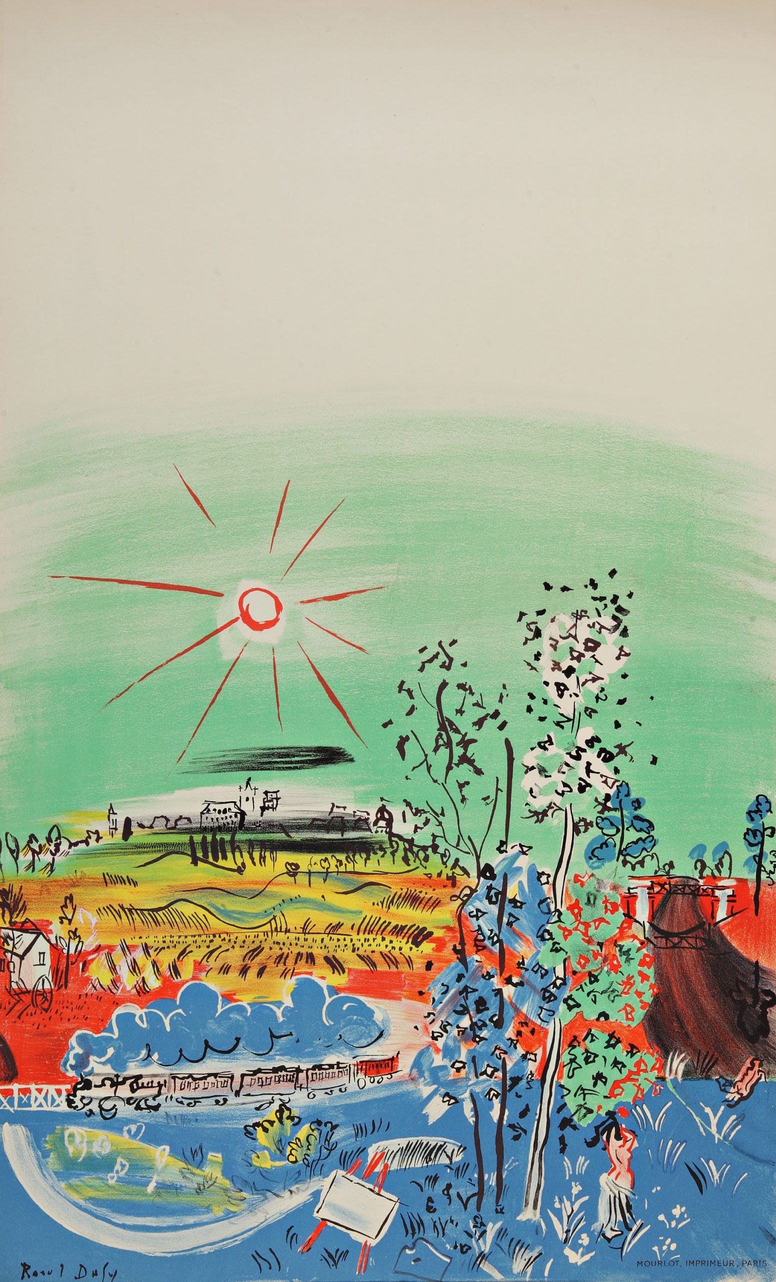 Dufy Lithograph 28, Exposition d'art francaise, Art in Posters: Title: Exposition d'art francaise Artist: Raoul Dufy Country: France Medium: Lithograph Paper size: 12.5 X 9.5 inch Printed: 1959 by Mourlot Freres, France Provenance: Art in posters Book 1959