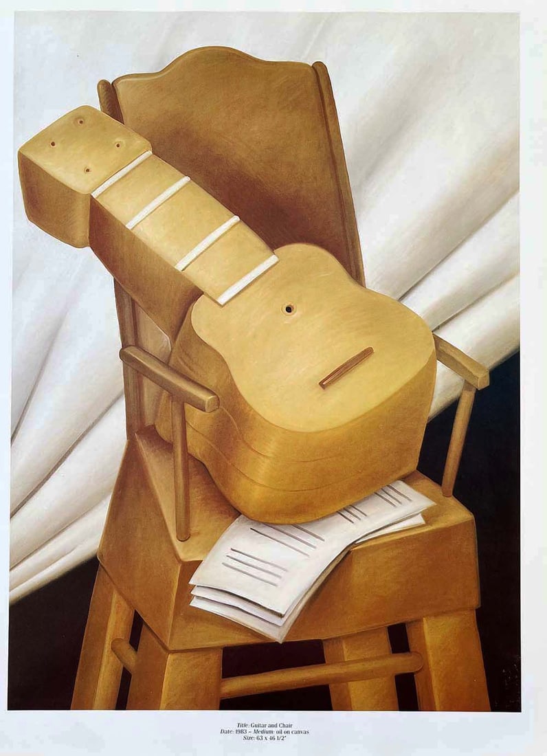 Fernando Botero 24 Guitar and Chair 1983: Title: Guitar and