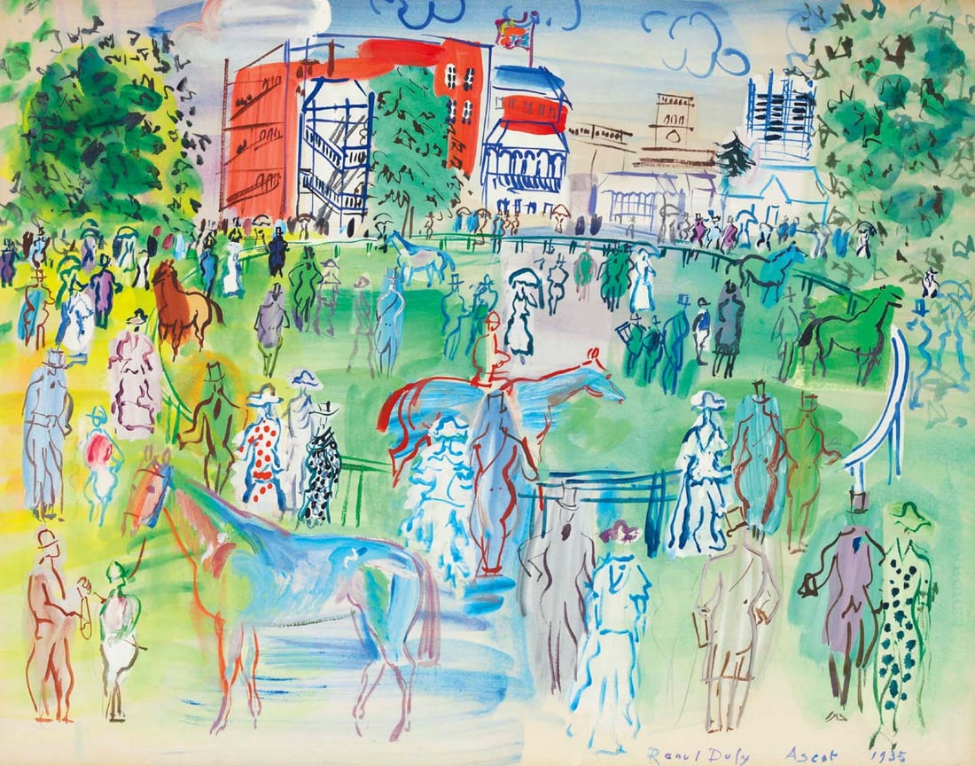Raoul Dufy Paddock et Turfistes a Ascot Giclee Ltd Edition: Title: Paddock et Turfistes a Ascot Artist: Raoul Dufy Country: France Medium: Giclee Marks: Numbered Ltd Edition Paper size: Watercolor paper 19 x 13 inch Publisher: Fine Art Museum Condition: