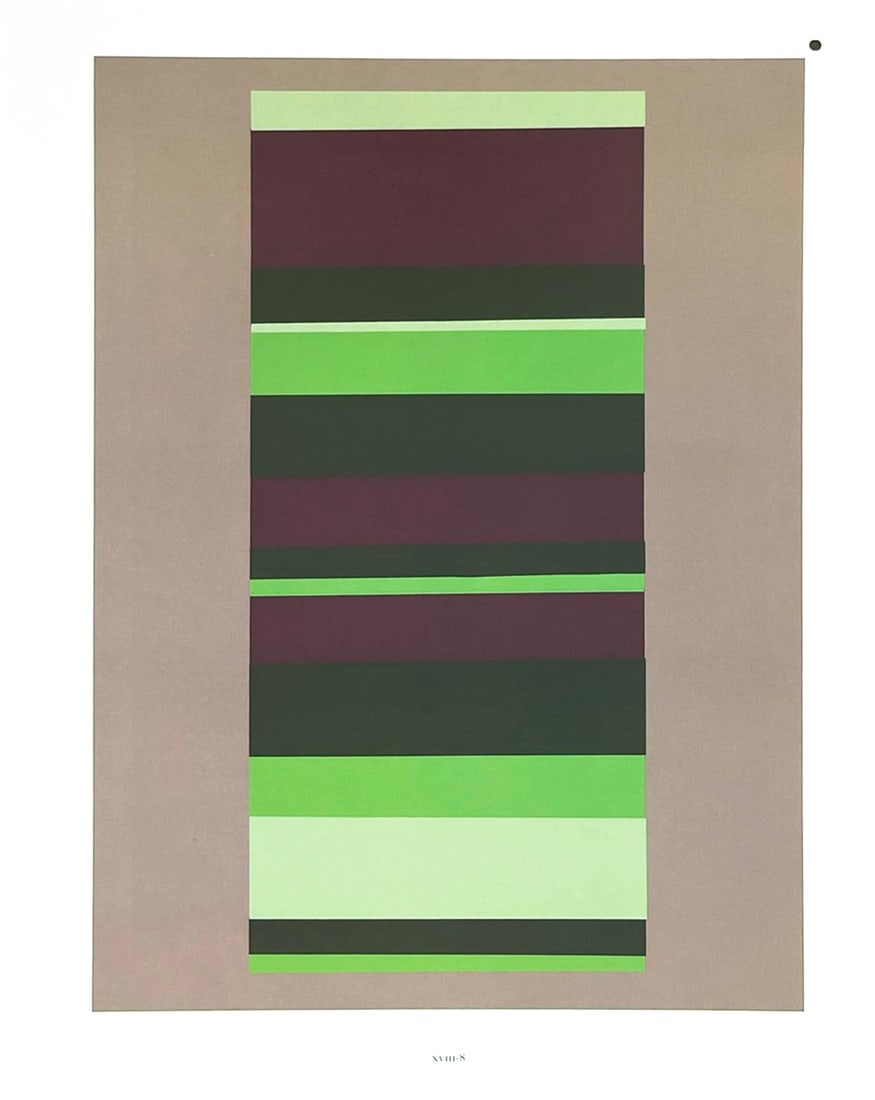 2009 Josef Albers The Interaction of Color Plate XVIII-8: Artist: Josef Albers Country: Germany ? USA Title: Plate XVIII-8 Paper Size: 13.50 x 10.50 inches on Munken Print Cream Printed: 2009 Graphicom, Italy, specializing in high-quality printing. Marks: No