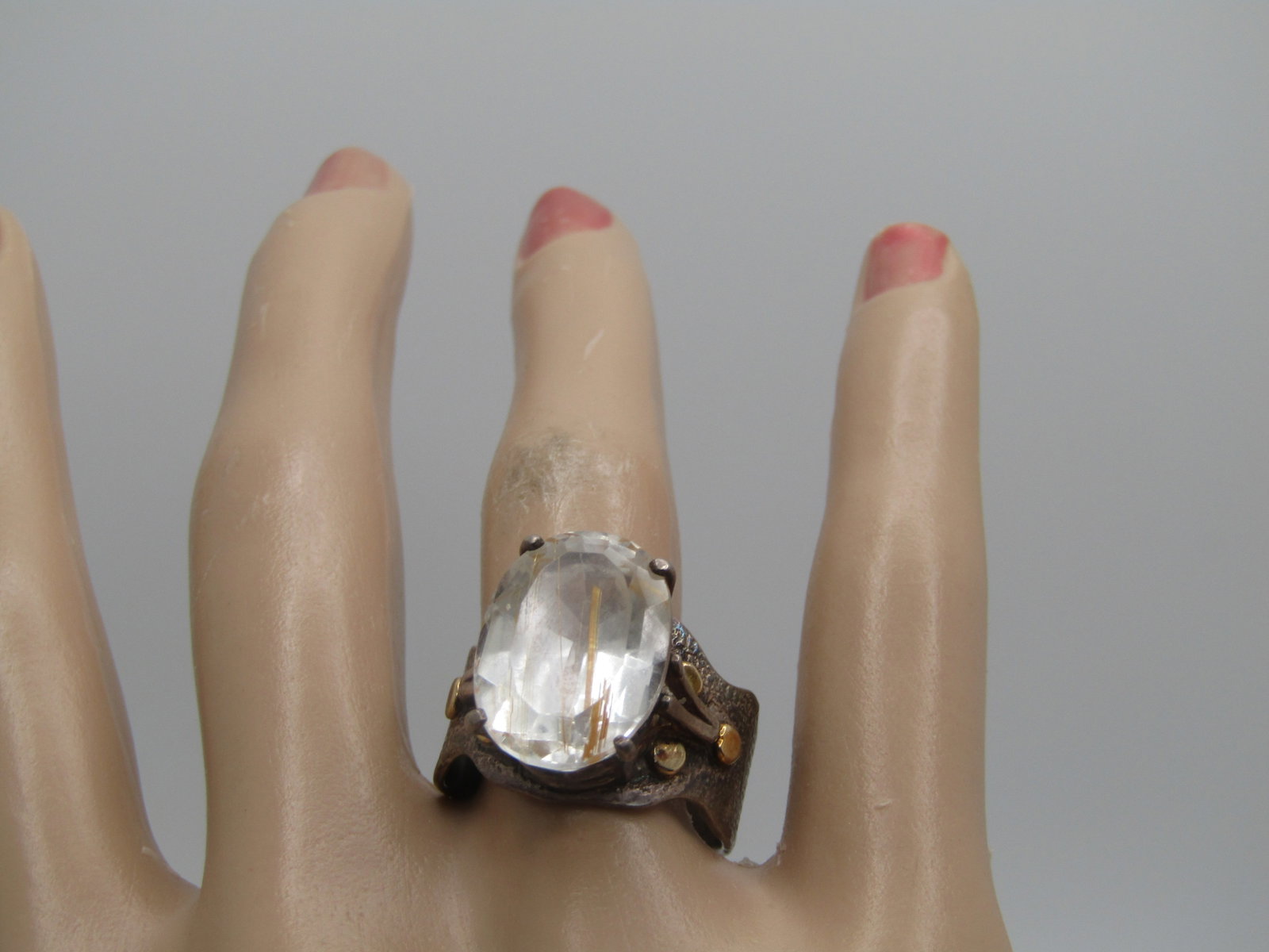 Vintage Sterling Rutilated Quartz Ring, Sz. 8, Appx. 10+ TCW, Signed McM - 7