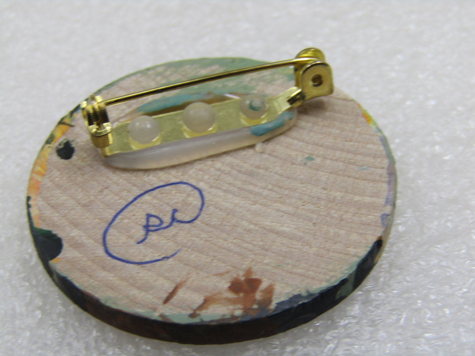 Vintage Hand Painted Lighthouse Brooch on Wood, 1.5" - 4