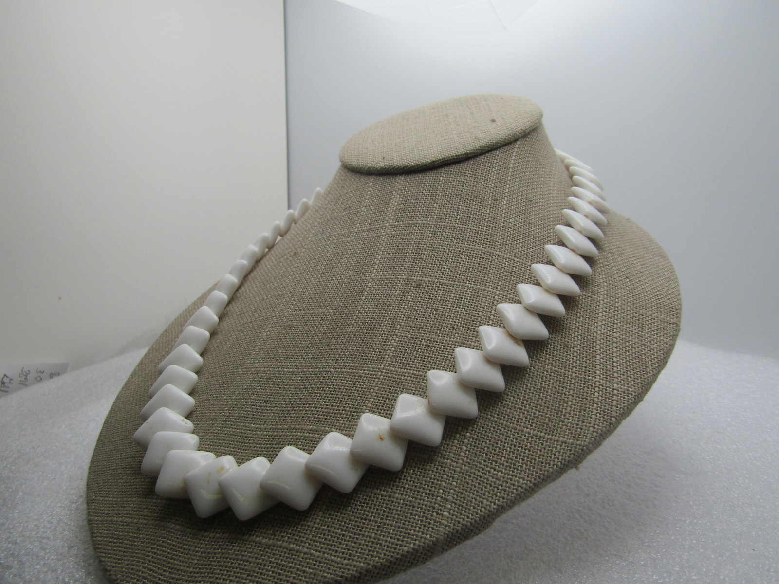 Vintage White Square Lucite Beaded Necklace, 28", 1960's, Crown Trifari - 2