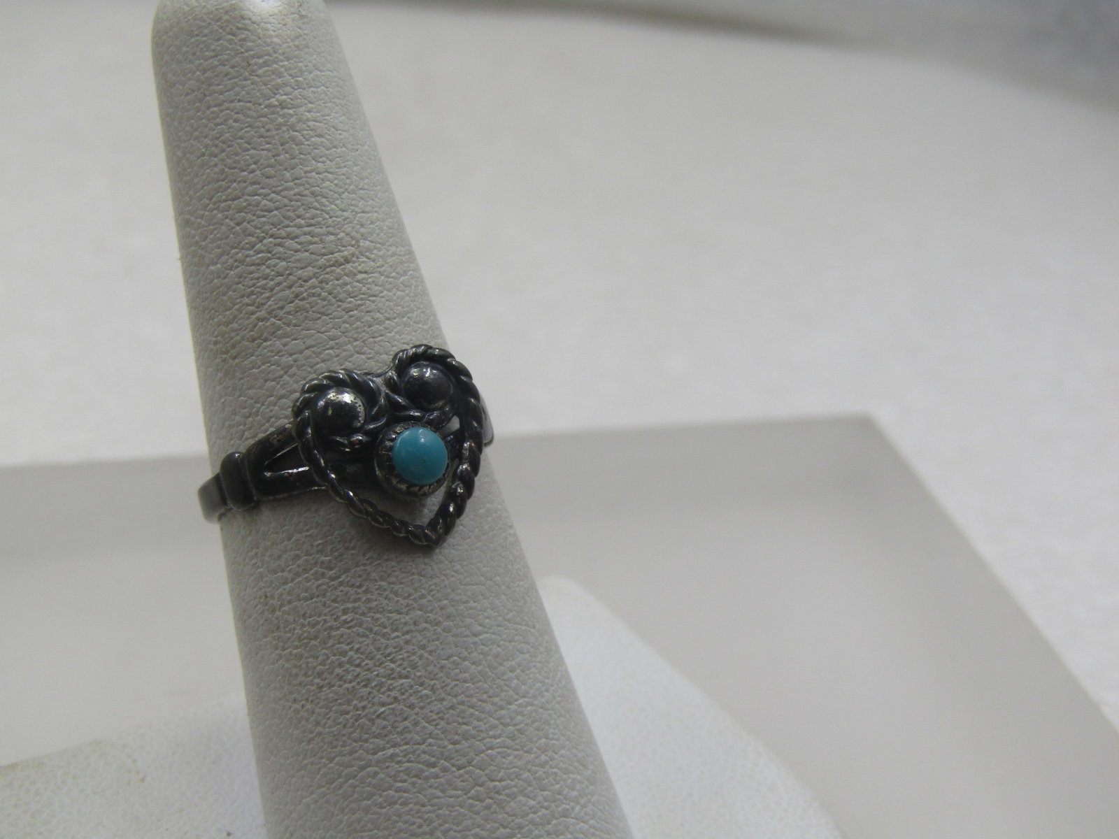 Vintage Sterling Southwestern Turquoise Heart Ring, Sz. 7, Signed - 3