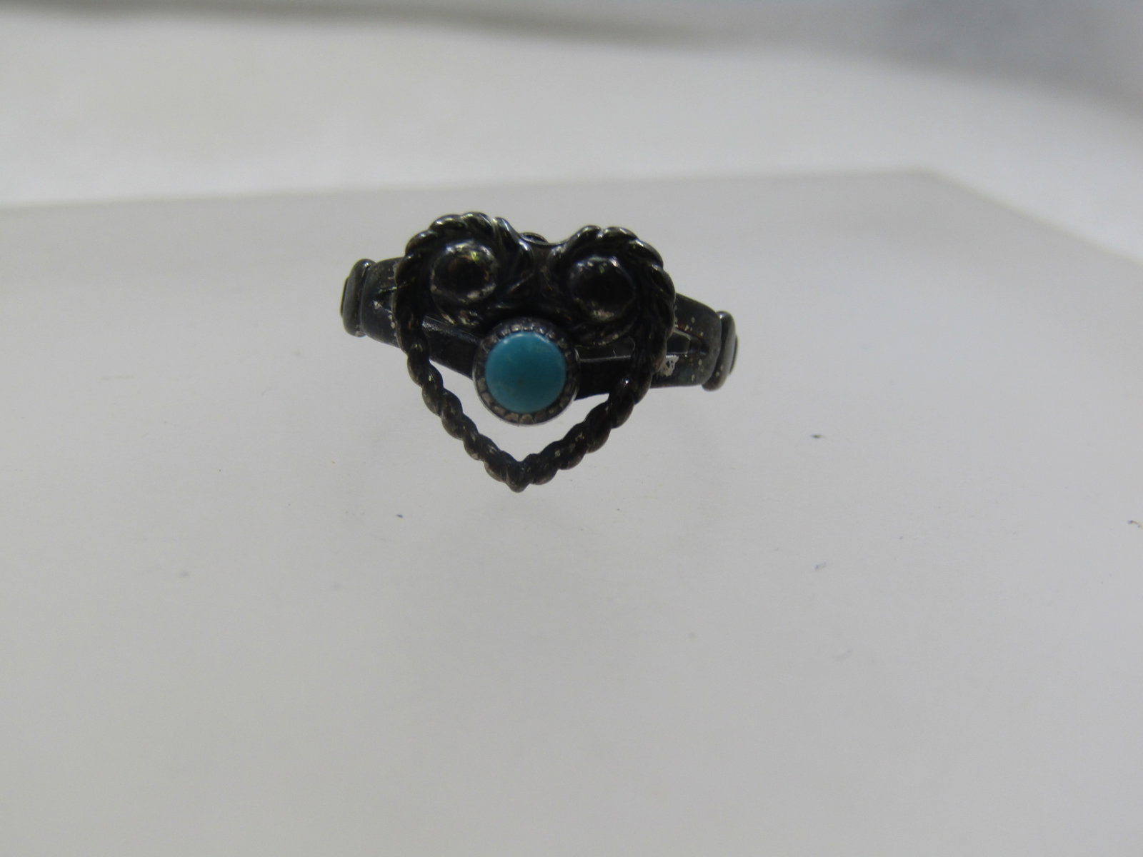 Vintage Sterling Southwestern Turquoise Heart Ring, Sz. 7, Signed - 5