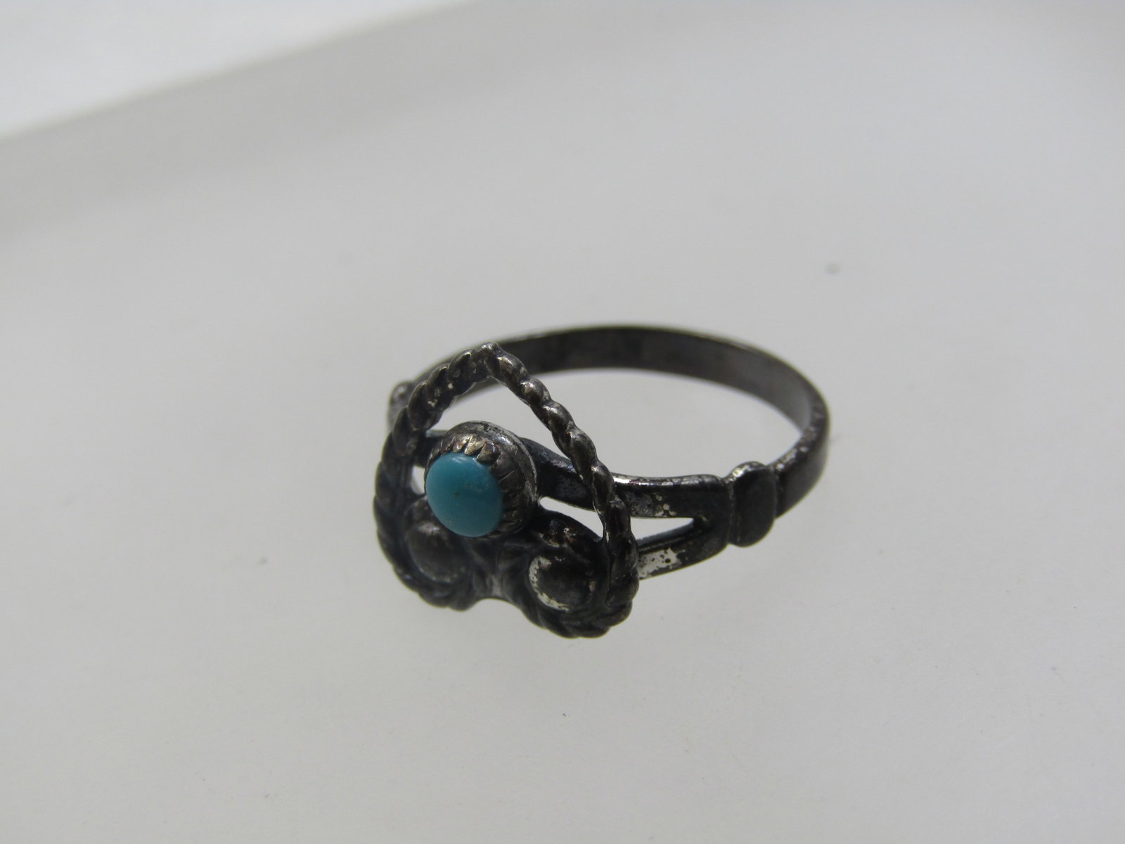 Vintage Sterling Southwestern Turquoise Heart Ring, Sz. 7, Signed - 7