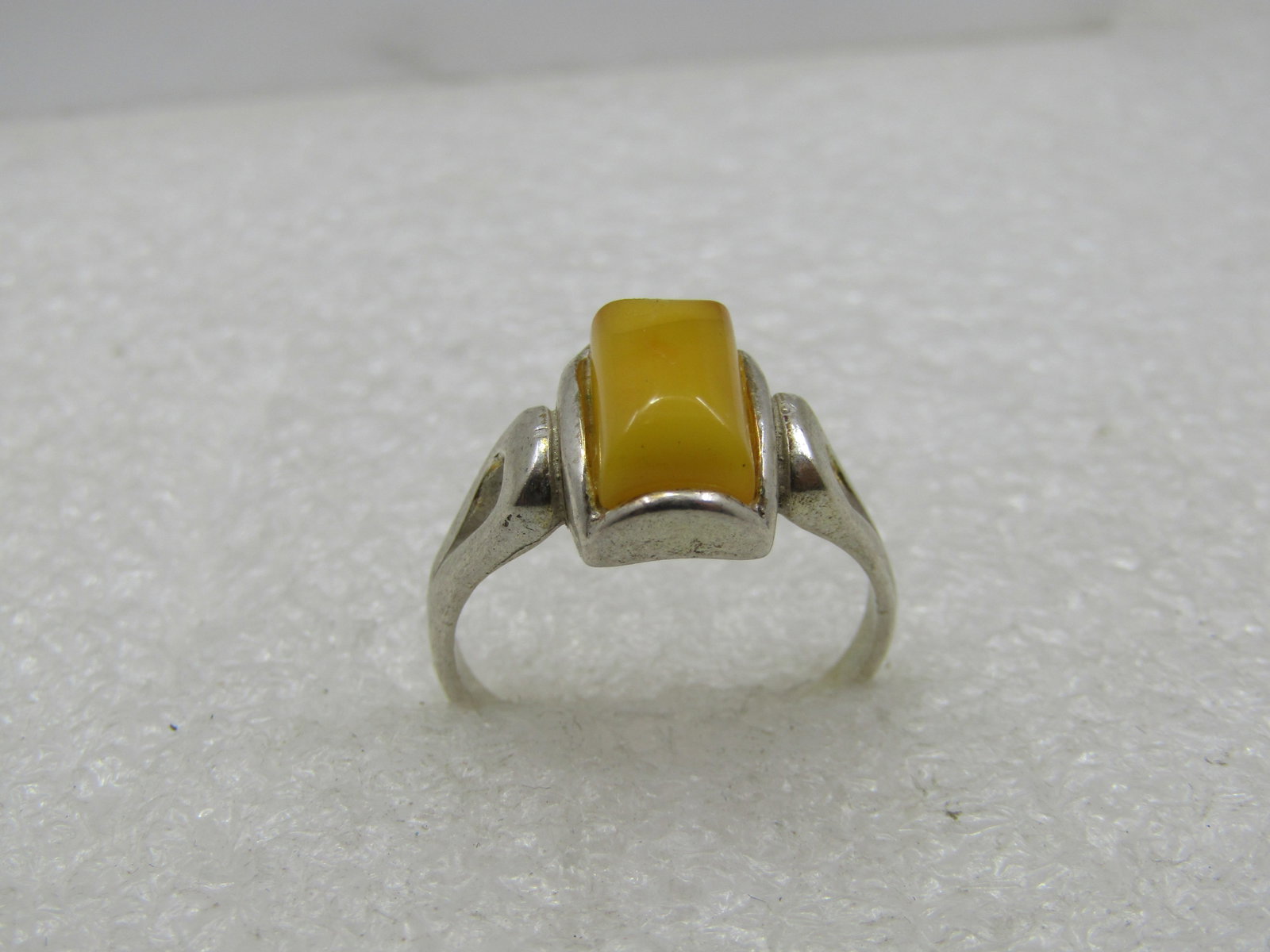 Vintage Yellow Stone Ring, Sz 7.5, Silver Tone - 5