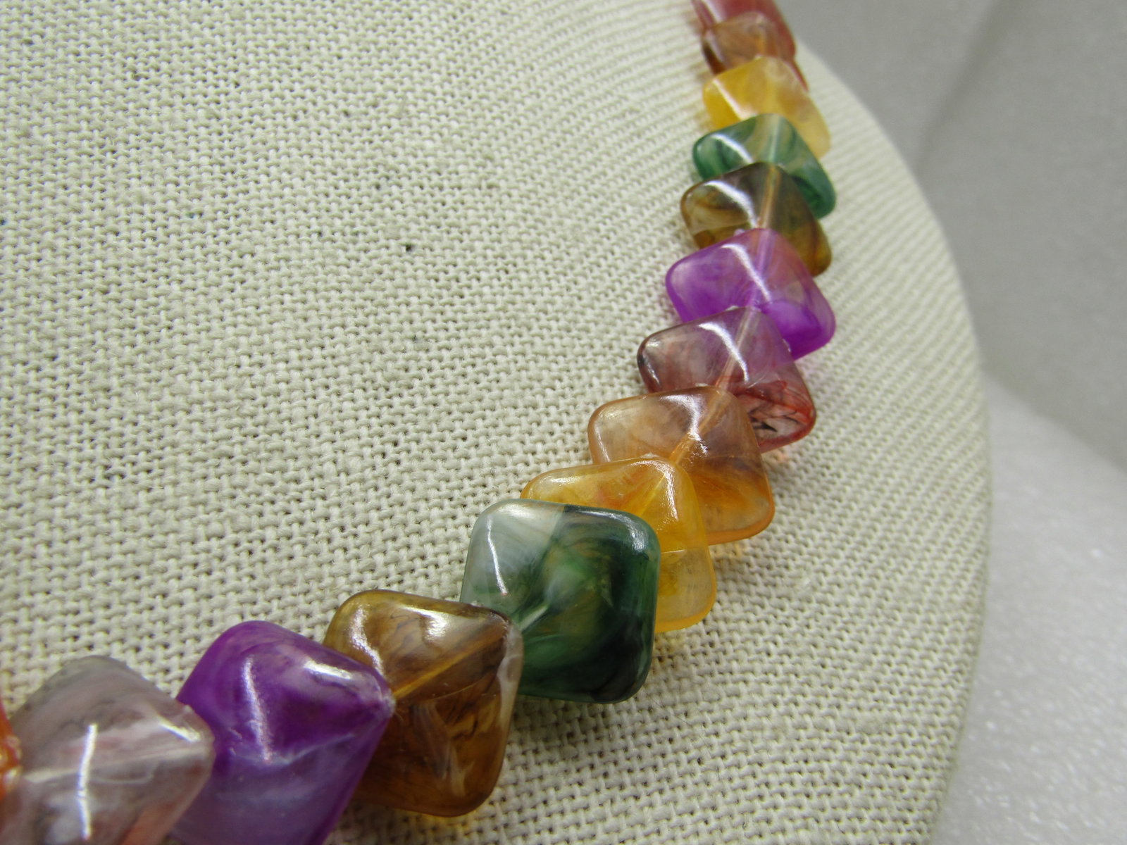 Vintage Colorful Overlapping Flat Square Tile Necklace, 19", 1960's - 4