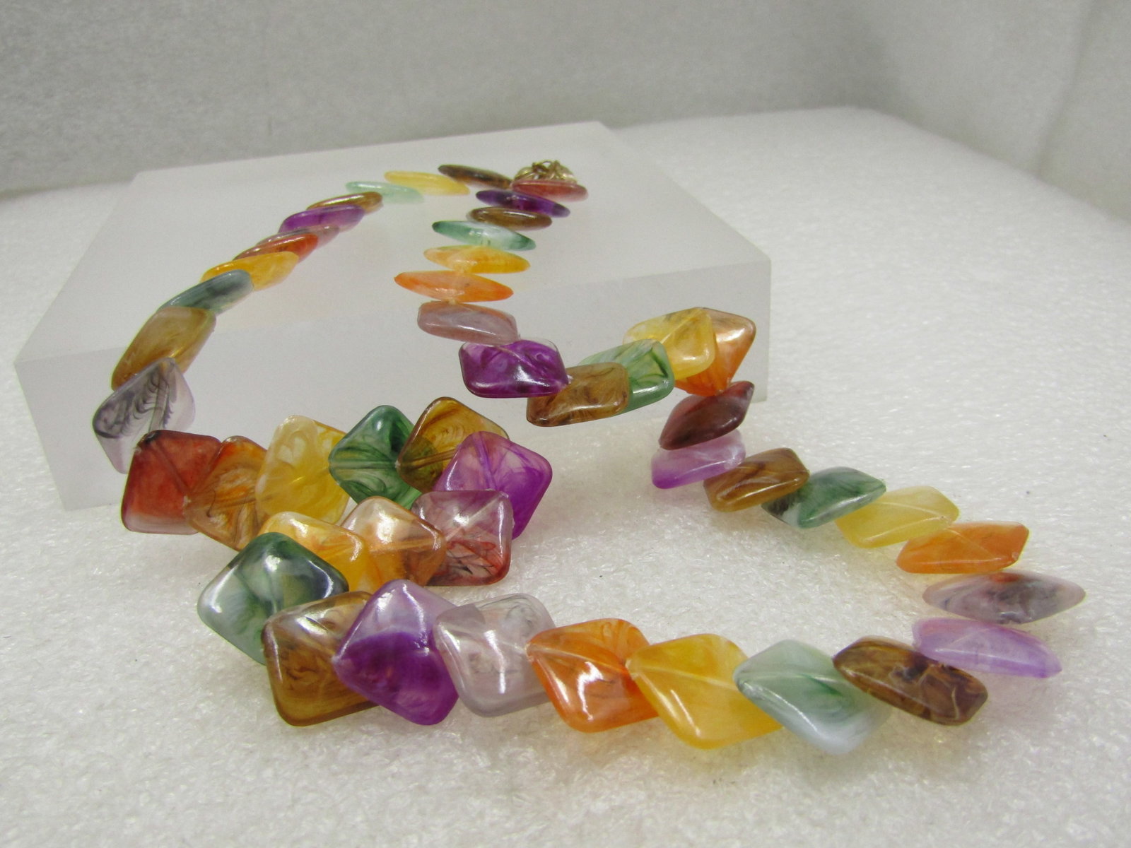Vintage Colorful Overlapping Flat Square Tile Necklace, 19", 1960's - 5