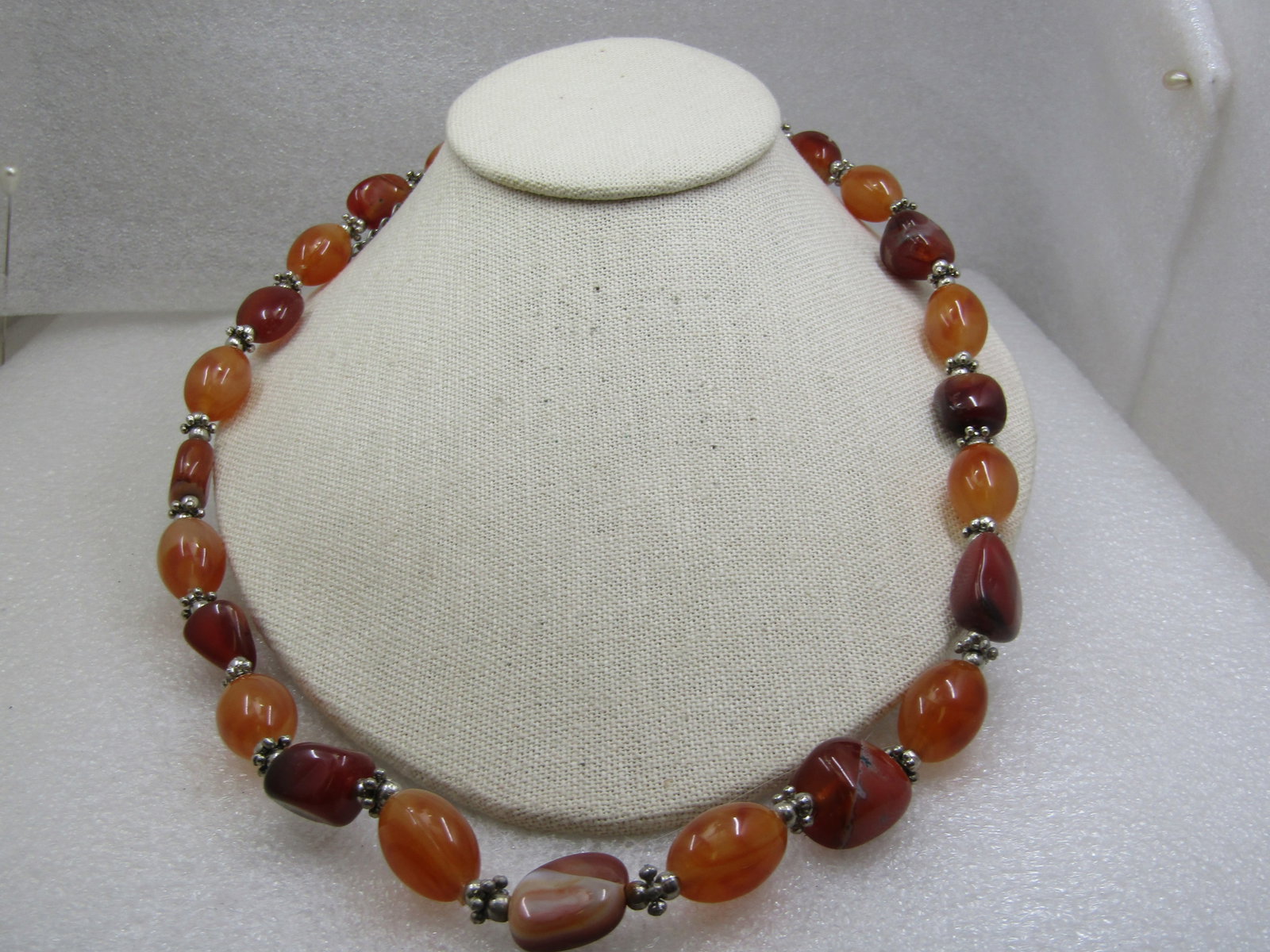 Vintage Faux Amber Agate Beaded Necklace, 24", 1970's-1980's - 3