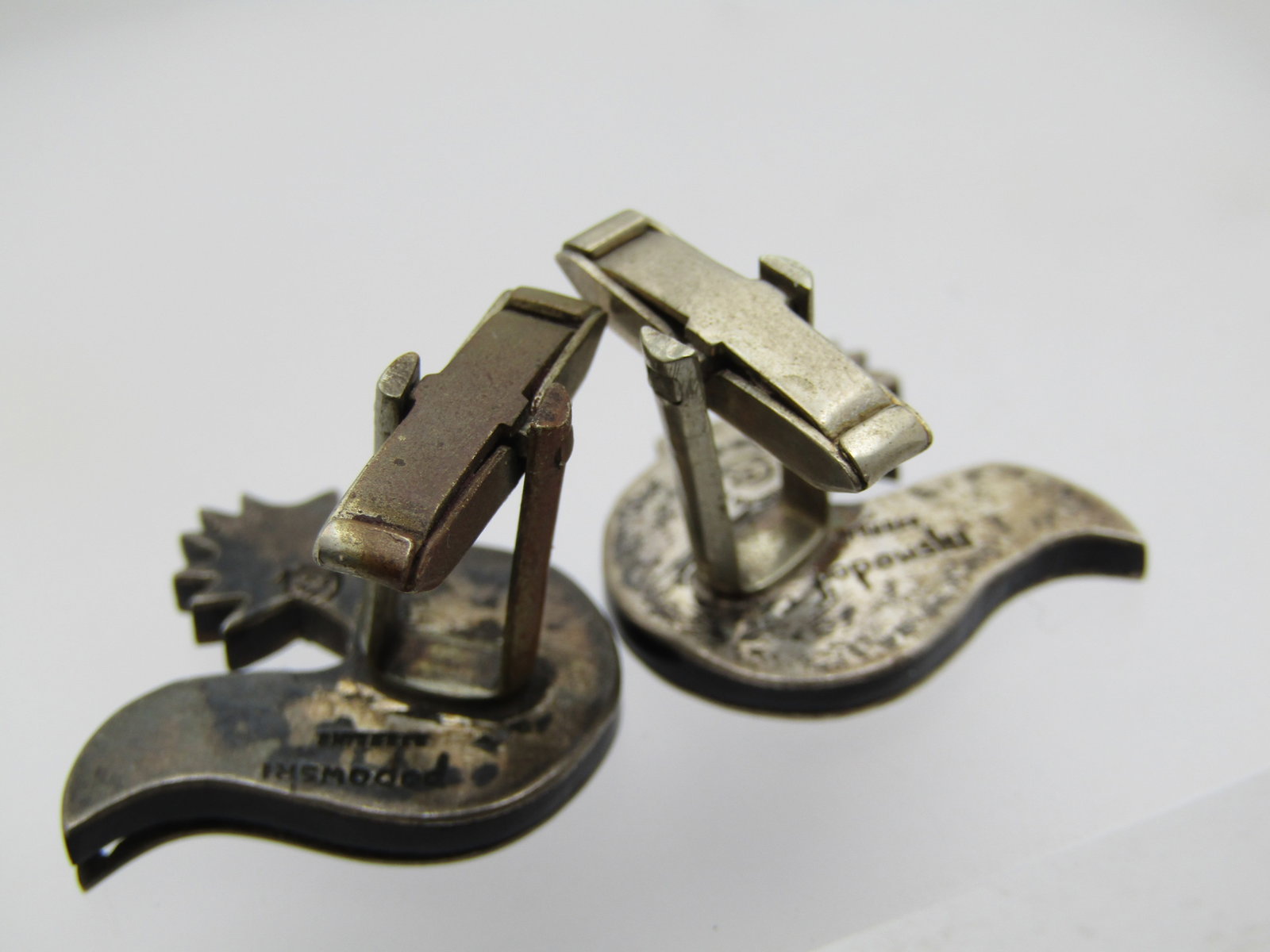 Vintage Sterling Modernist Rooster/Chicken Cufflinks, Estela Popowski, Taxco Mexico, Mid-Century - 4