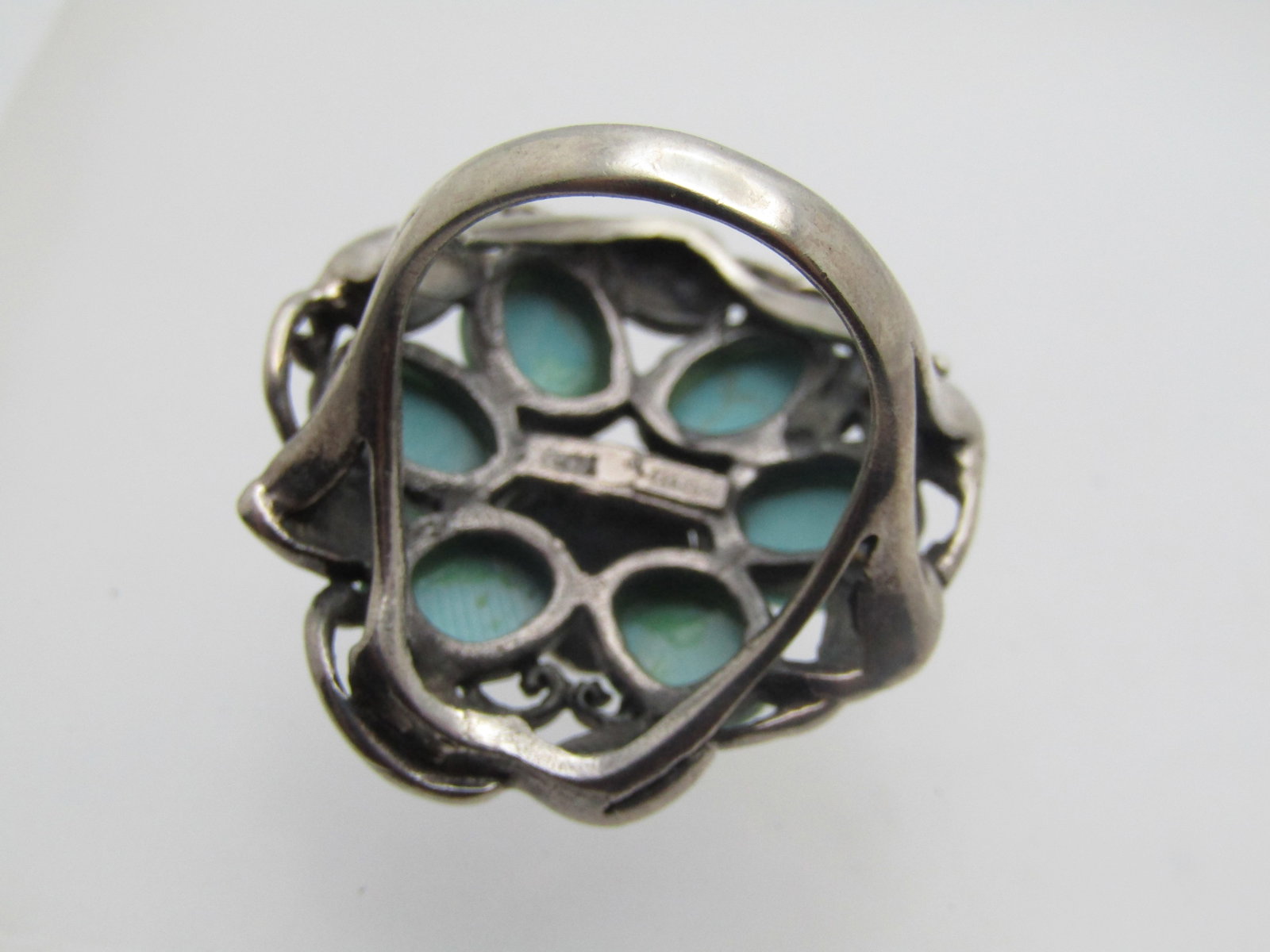 Vintage Sterling Rose & Faux Turquoise Blossom Ring, Sz. 6.5, 1990's, Signed - 4