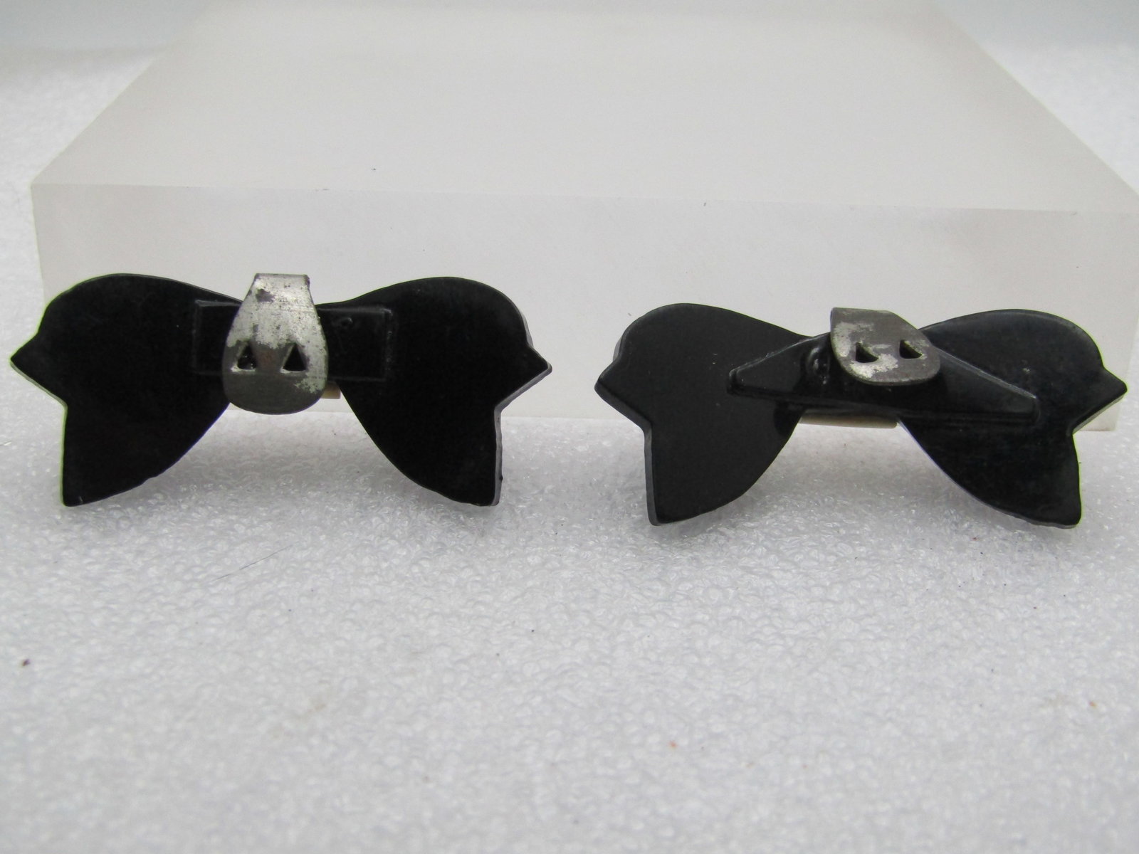 Vintage Black & White Bow Shoe Buckles, Celluloid, 1920's-1930's, 1-7/8" - 4