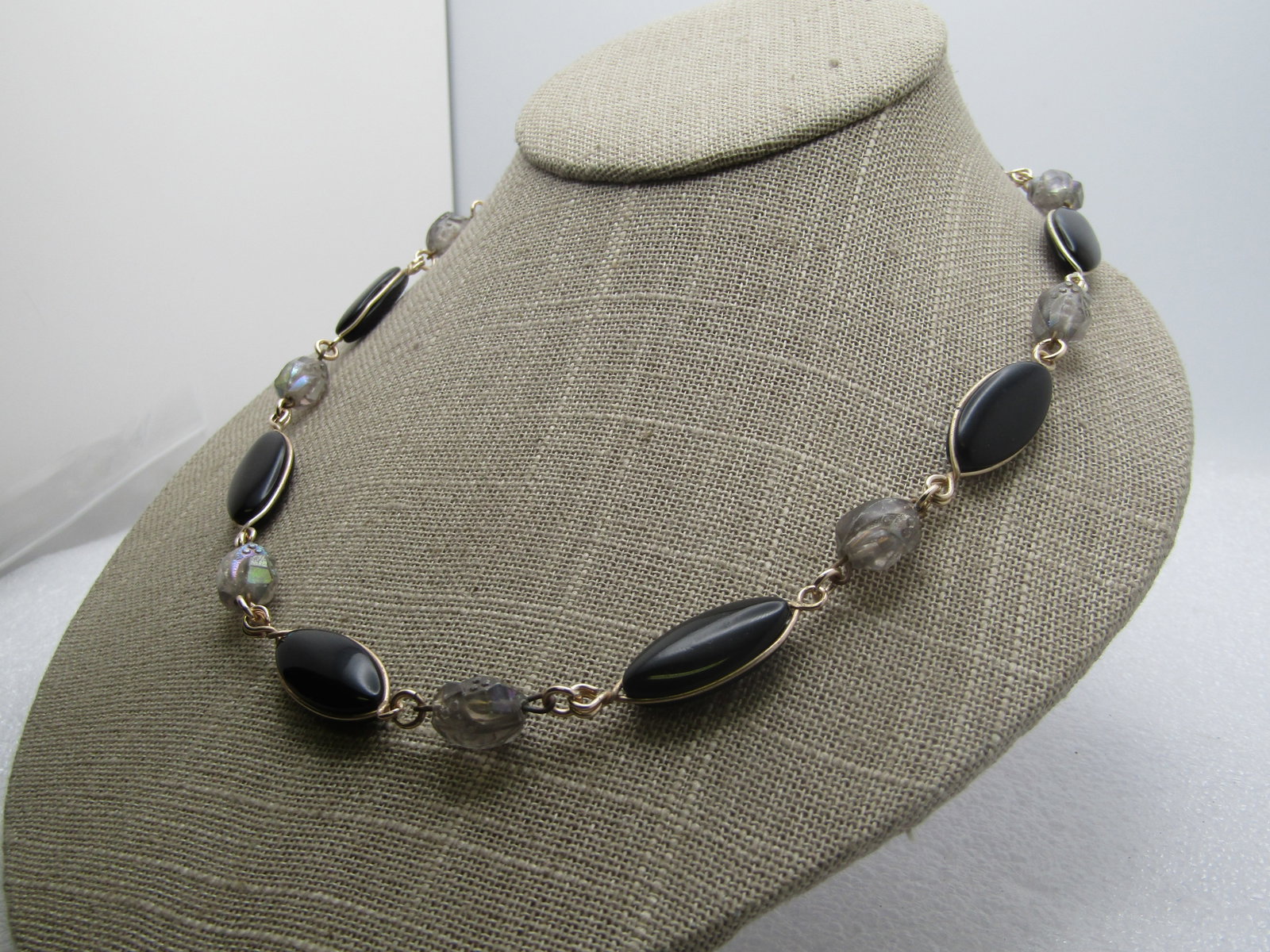 Vintage Black & Smoky Beaded Necklace, 27", West Germany, 1950's-1960's - 2