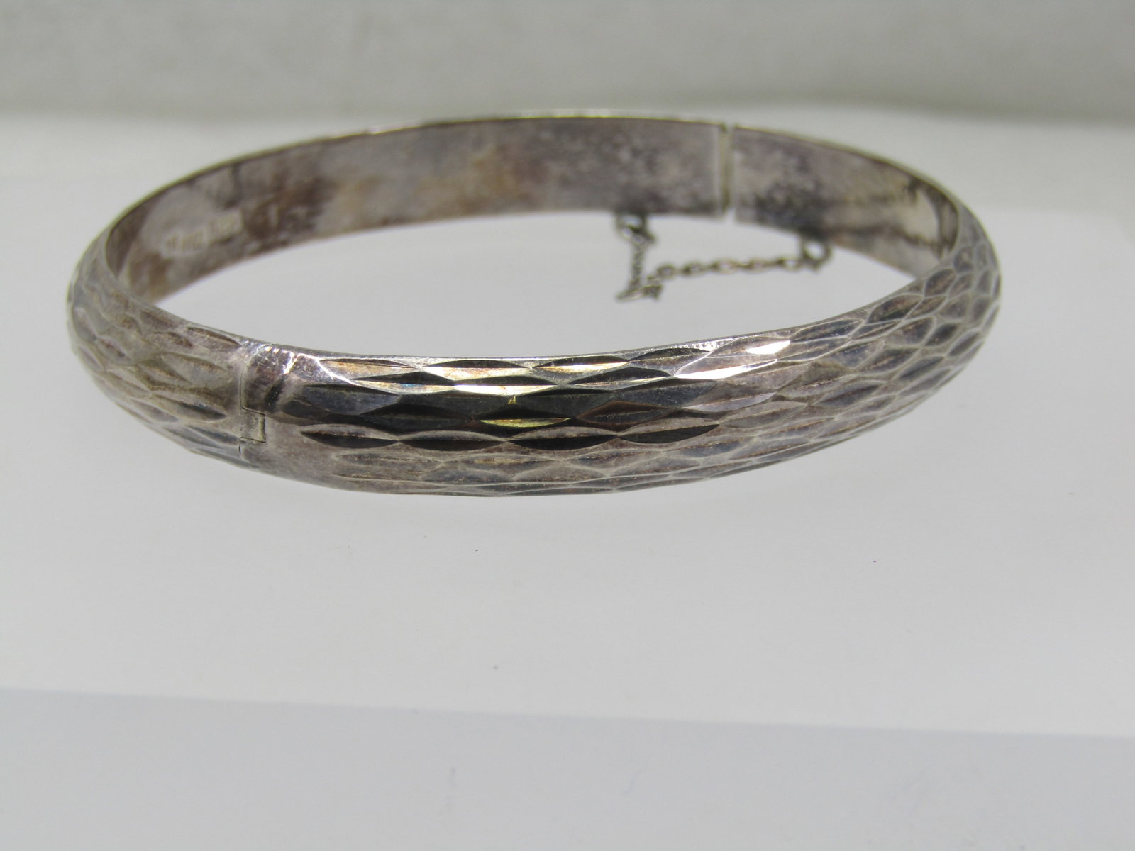Vintage Sterling Hinged Bangle Bracelet, 7.25", Notched, 8.5mm Signed - 3