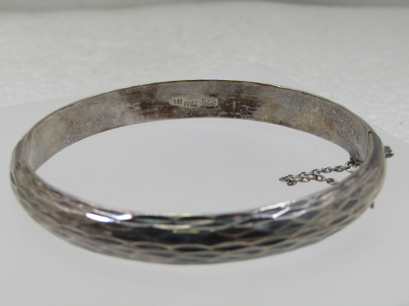 Vintage Sterling Hinged Bangle Bracelet, 7.25", Notched, 8.5mm Signed - 4
