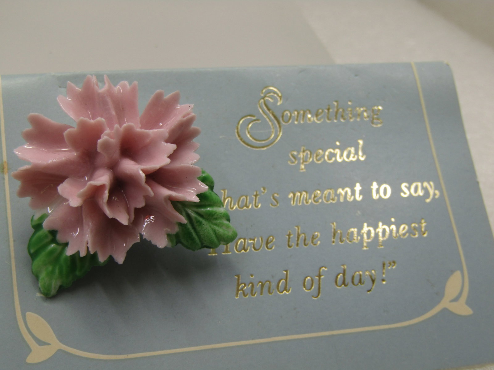 Vintage Pink Carnation Brooch, On Card, 1980's - 2