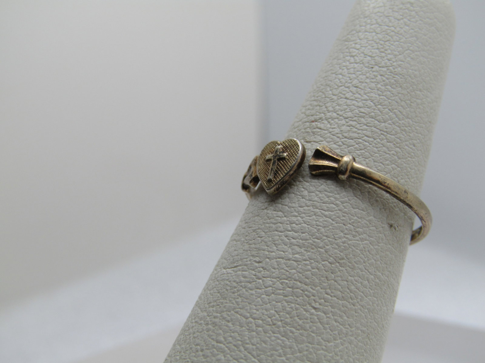 Vintage Sterling Heart & Cross Ring, Adjustable Sz. 3.5 to 6, Mid-Century - 2