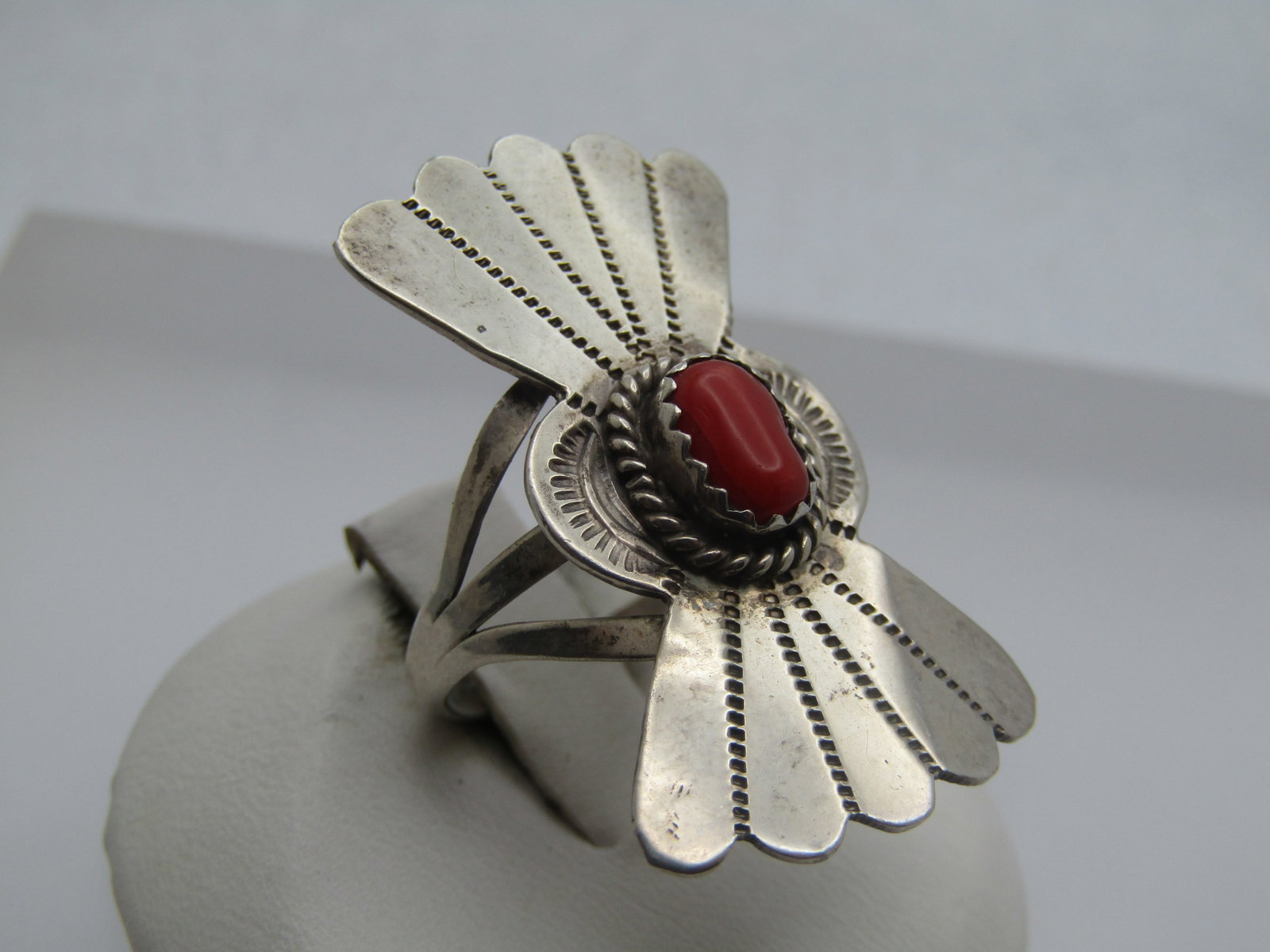 Vintage Sterling Southwestern Coral Ring, Sz. 6.75, 1960's-1970's - 2