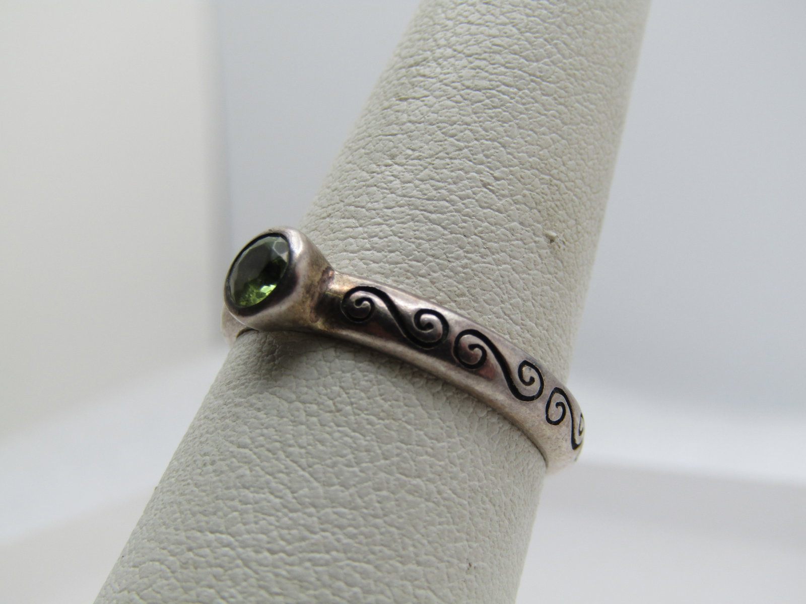Vintage Sterling Peridot Scrolled Ring, Sz. 8, 1980's-1990's - 2