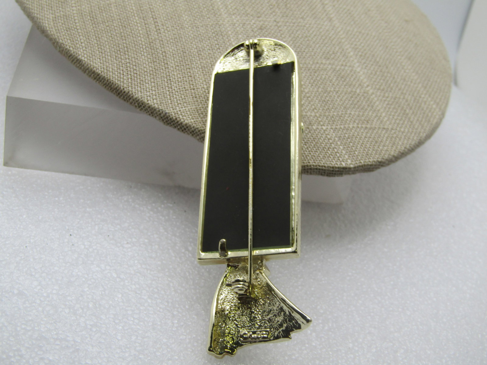 Vintage Gold Tone Woman At MIrror Brooch, Flapper Era, Signed A.J.C. , 1980's - 4