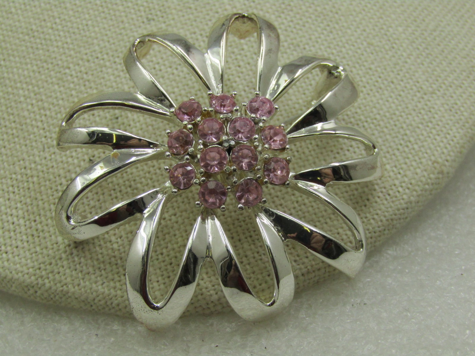 Vintage Pink Rhinestone Mod Blossom Brooch, 1960's-1970's, 2" - 2